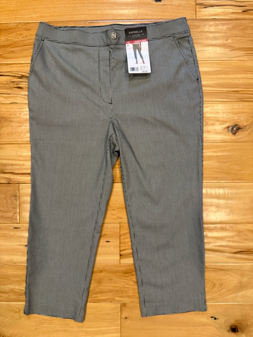 New Rafaella Womens Black/White Check Stretch Capri